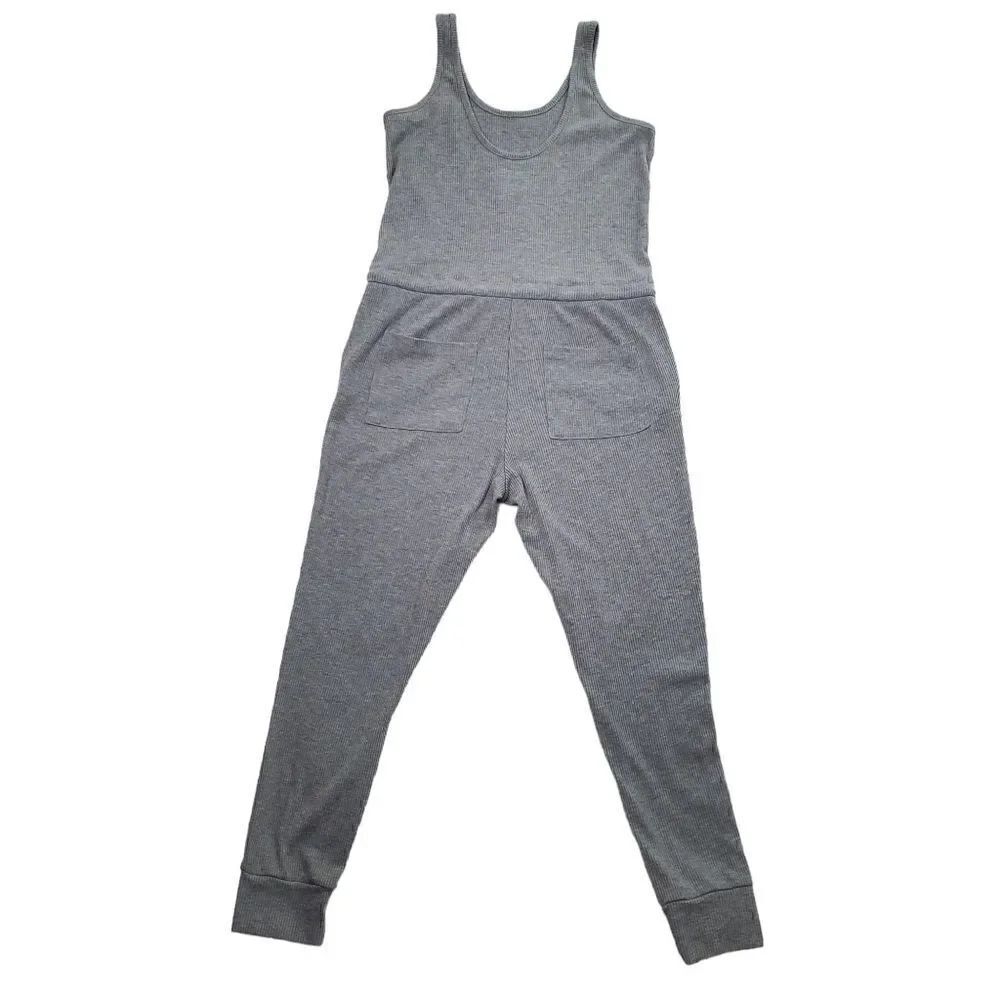 Chaser Cozy Rib Low Back Tank Jumpsuit Grey Size Small - Picture 15 of 17